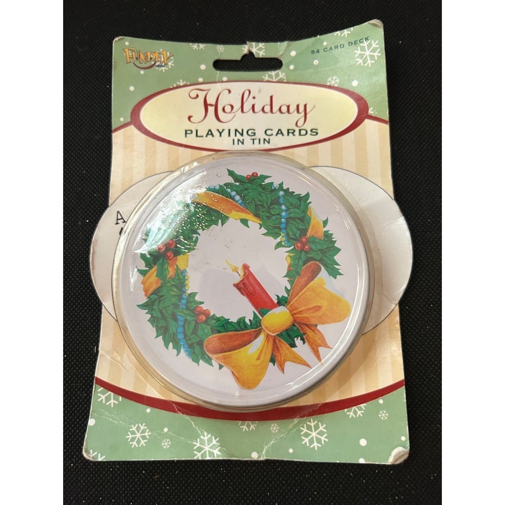Holiday Playing Cards In Tin By Fundex Games  54 Card Deck With Wreath Design